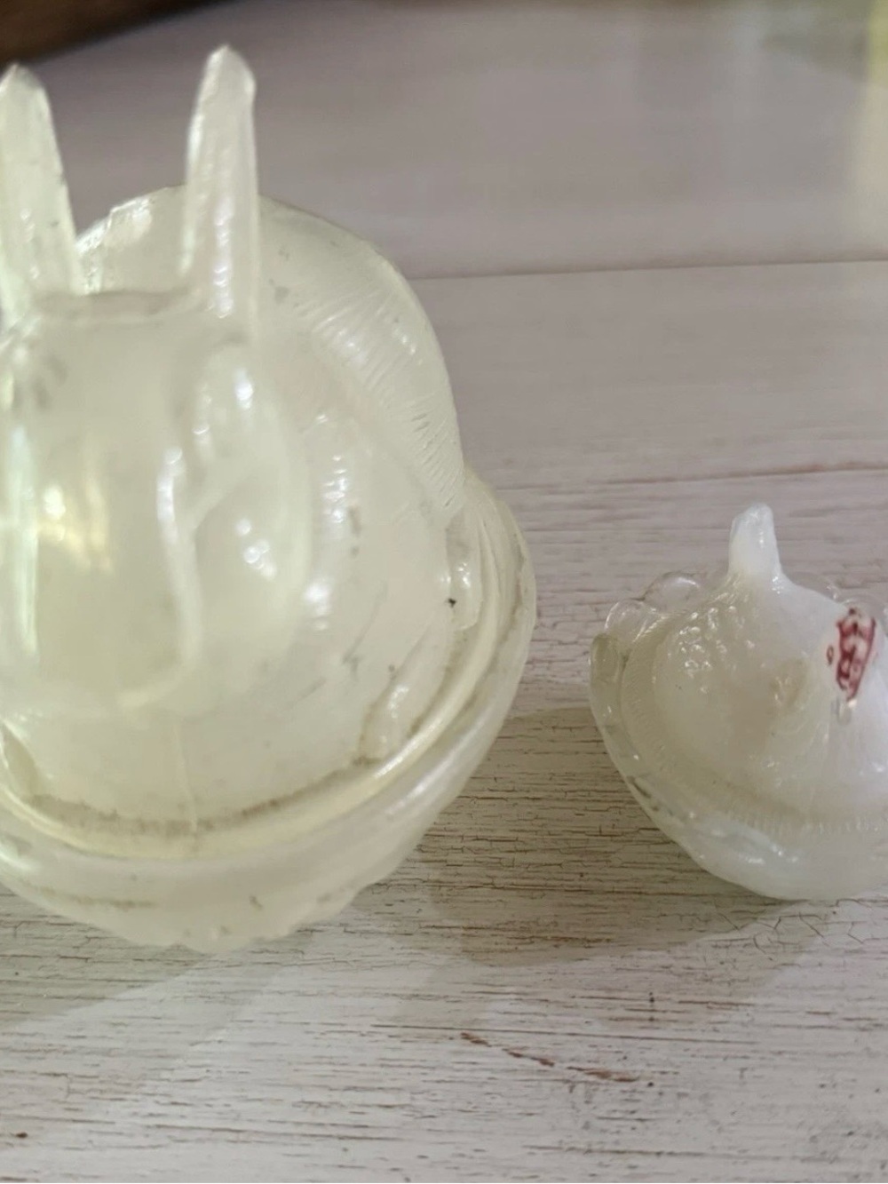 Vintage Cottage Core Milk Glass Bunny Covered Dish and Miniature Hen on Nest